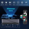 I96 King 8K TV Box Allwinner H313 Chip Highlight – Android 14 TV Box Close-up of I96 King 8K TV Box highlighting the Allwinner H313 CPU, featuring Android 14 OS, 1GB RAM, 8GB storage, 2.4G + 5G WiFi, and C90 IR remote for 8K smart TV streaming and high-performance entertainment